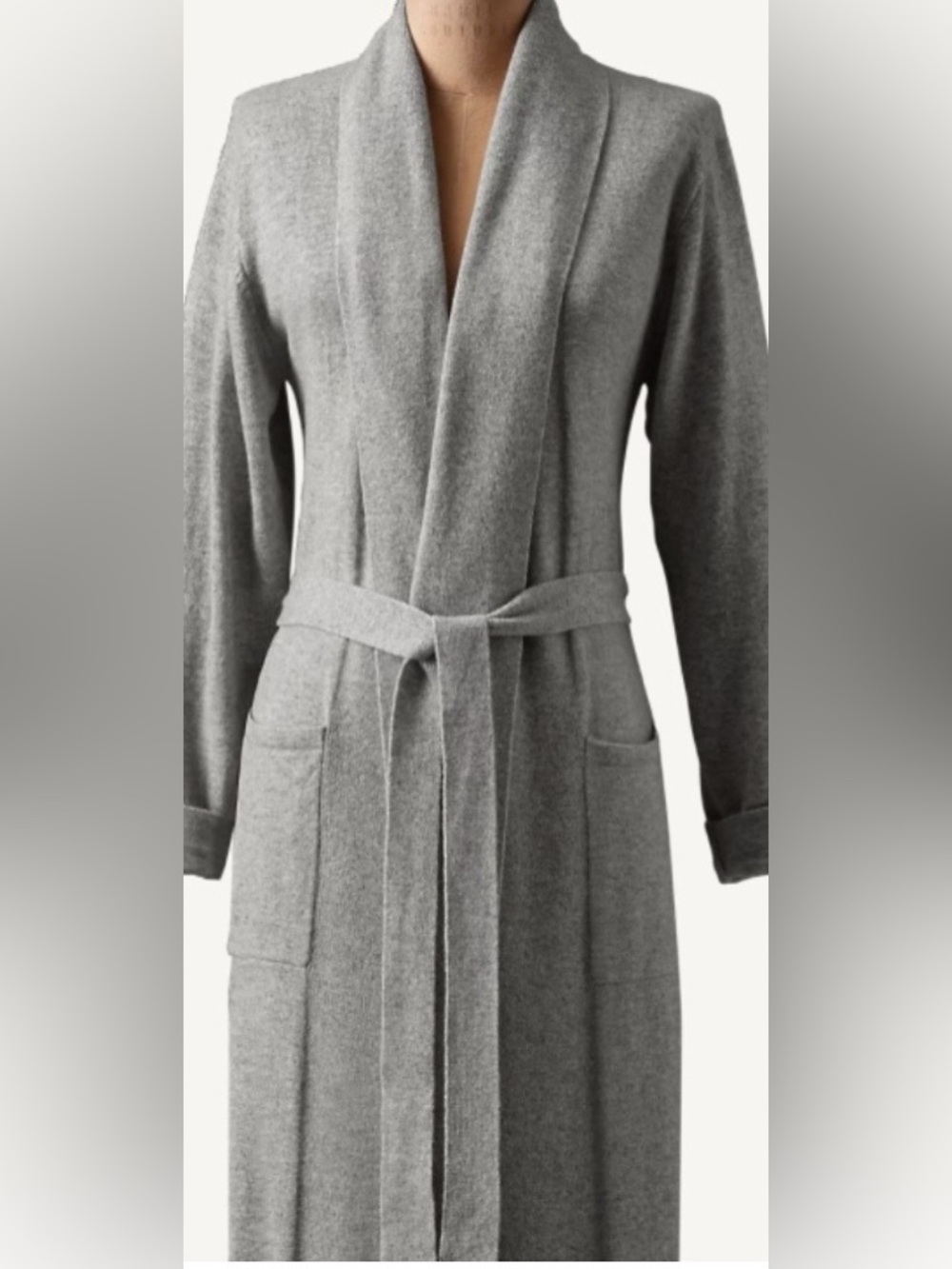 RH RESTORATION HARDWARe 100% Cashmere Spa Robe Small Belted Gray Pockets -